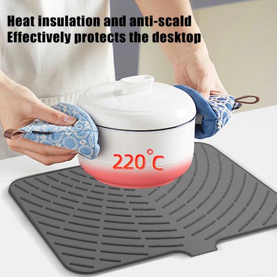 Silicone Kitchen Drain Mat Anti-Slip Insulated Countertop Protective Pad High-Temperature Resistant Slope Draining Mat for Fun Function