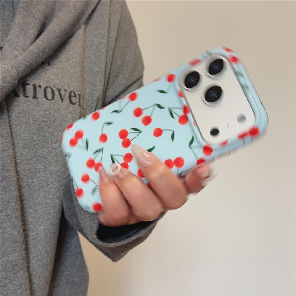 Mat Blauwe Kers Koreaanse Stijl Telefoonhoesje voor iPhone 13-17 Pro/Pro Max, Huidachtig Ontwerp voor Vrouwen