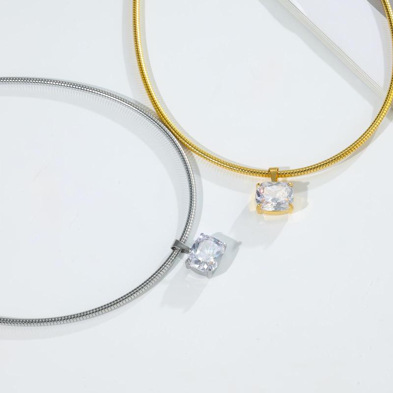 Style Spring Neck Chain Cubic Zirconia Pendant Necklace For Women Stainless Steel Choker Jewelry Accessories