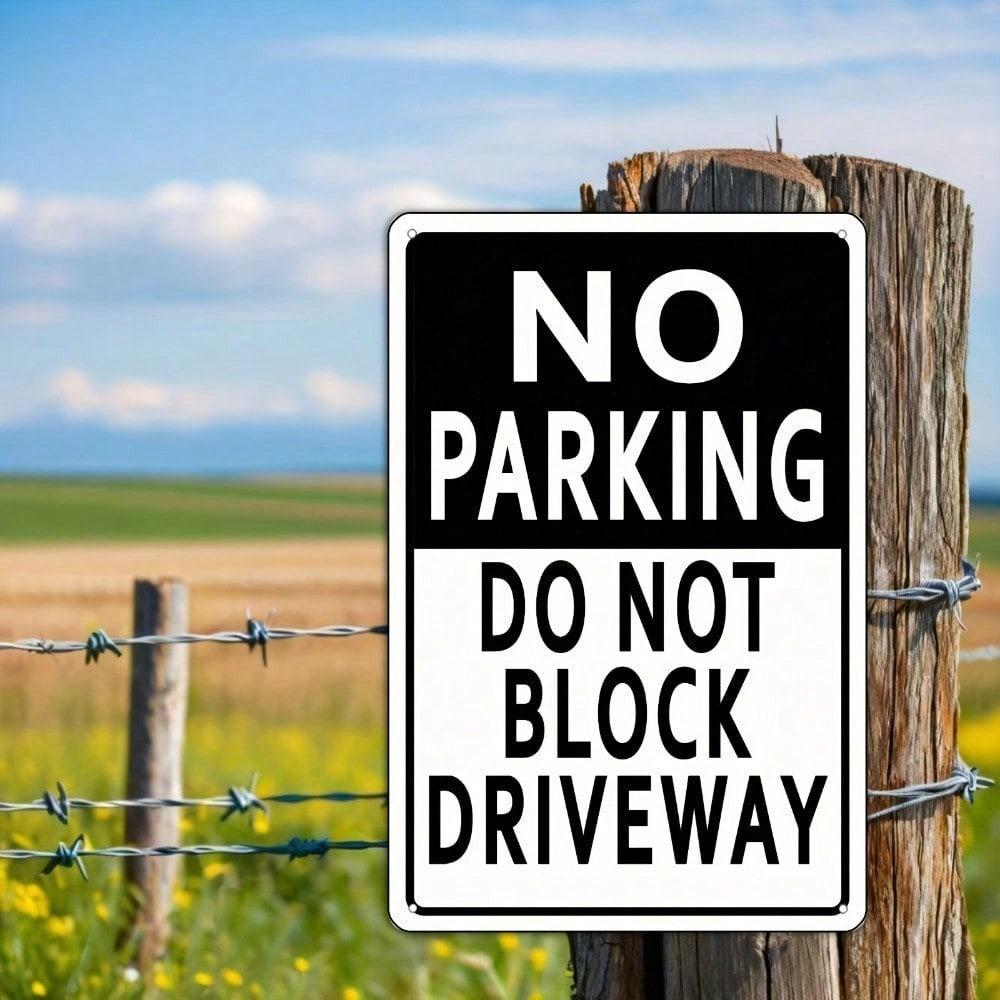 DDB Vintage No Parking No Blocking Driveway Metal Tin Sign Rust Resistant Yard Wall Decoration Full Color Unframed Plaque
