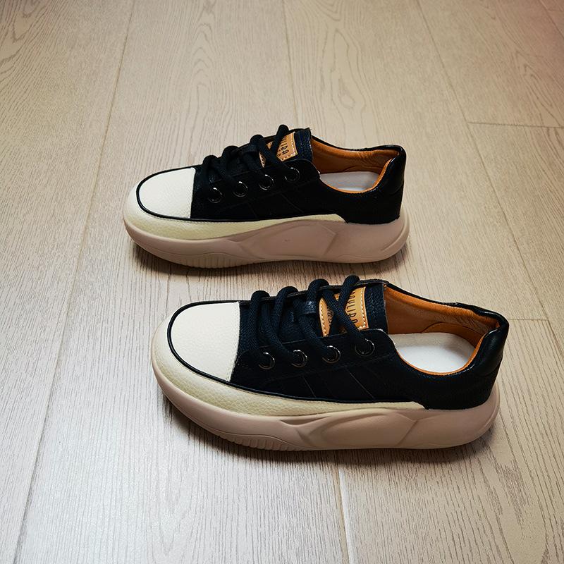 Inner height increase 4cm 2025 summer new leather surface retro soft sole thick sole fashion sports versatile hollow casual shoes