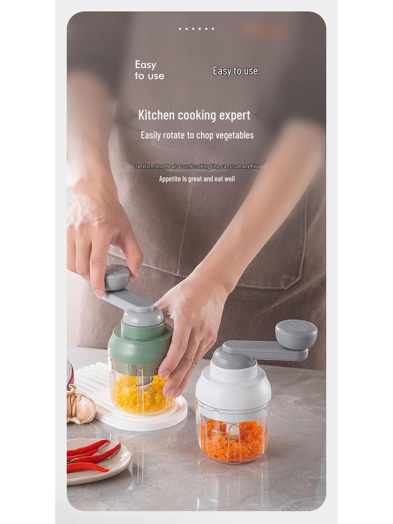 Manual Pull-Crank Garlic Press & Mincer: Compact Handheld Grinder & Chopper