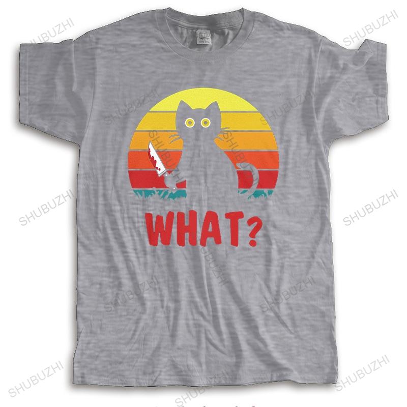 Vintage Black Psycho Cute Cat What T Shirt Unisex Short Sleeve Funny Murderous Cat With Knife Tshirt Halloween Gift Casual Tshirt