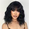 XINRAN Black Short Hair Bangs Wig, Black Natural Wave Wig for Women, Black Wave Wig Bangs