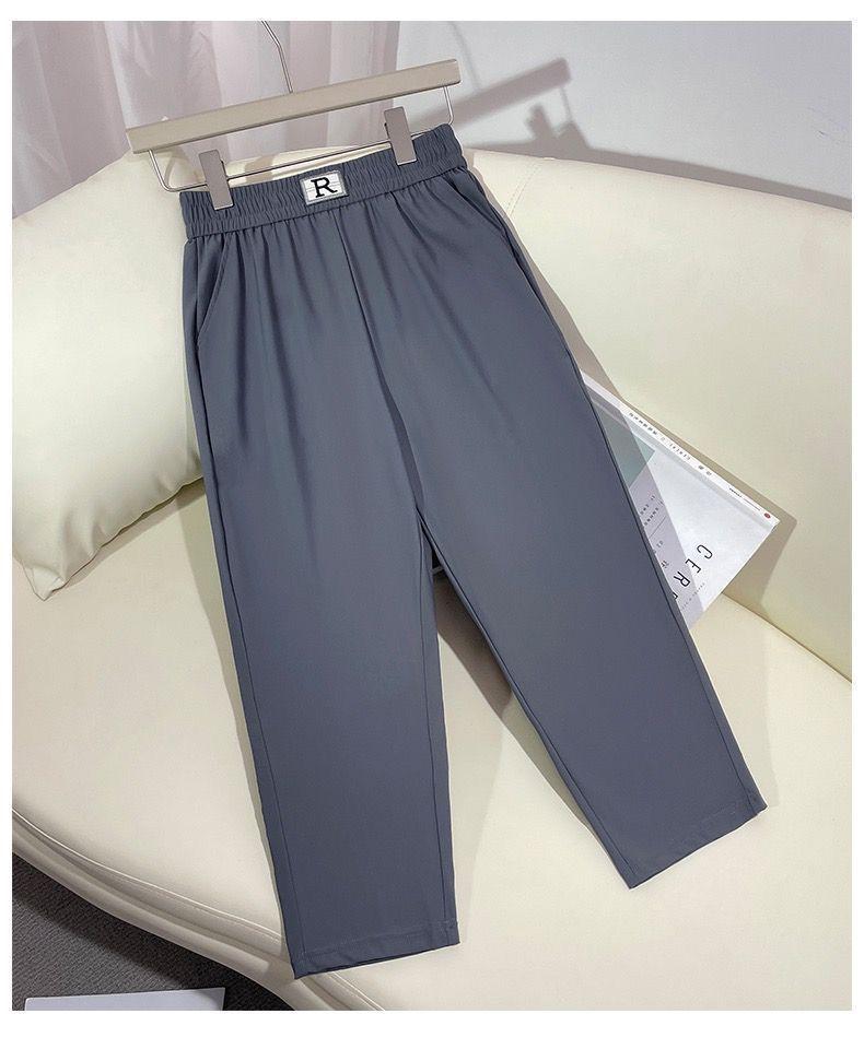 2025 Plus Size Women's High-Waisted Ice Silk Capris - Mid-Length Casual Harem Pants for Short Individuals