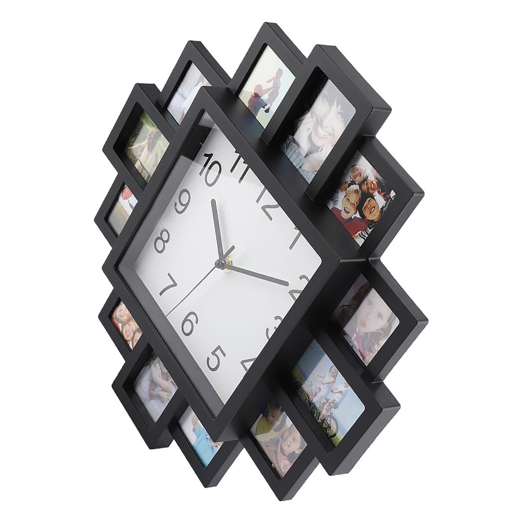 Modern Black Wall Clock Photo Frame Decoration, ABS Material, Finish, Ideal Gift for Friends and Families, Elegant Design for Bedroom or Living Room,