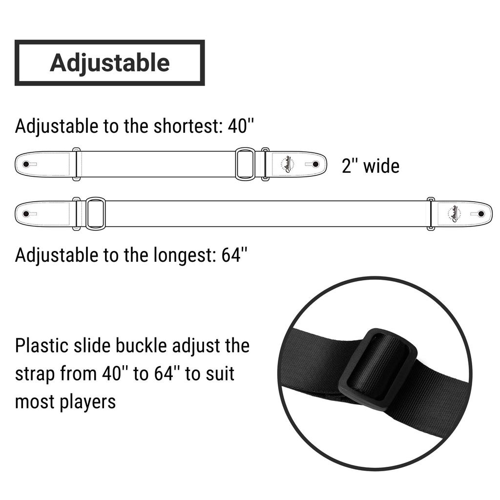 Amumu Nylon Seatbelt Guitar Strap with Clip and Zipper Buckle, Fits Acoustic, Electric, and Bass Guitars, Adjustable Length