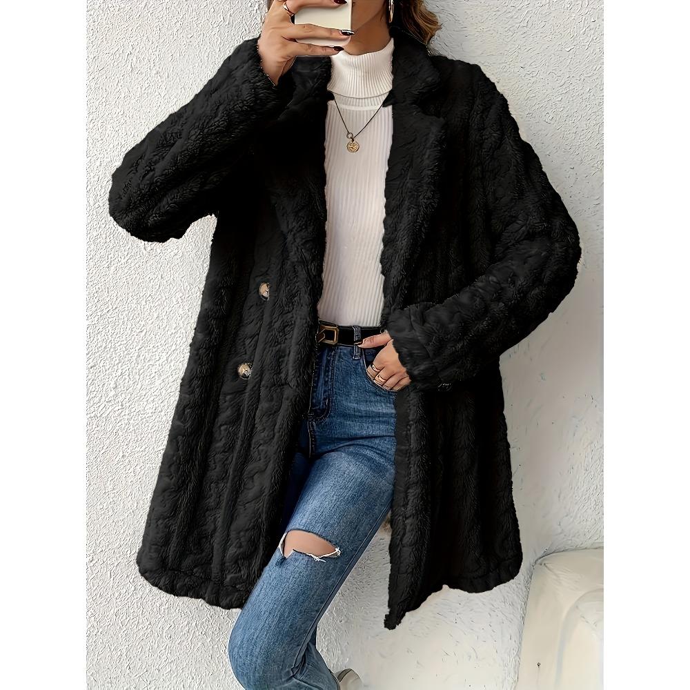

Осенне-зимняя женская куртка больших размеров с пуговицами, однотонная плюшевая куртка на пуговицах, повседневная куртка с длинными рукавами и лацканами, женская одежда больших размеров 2XL чёрный