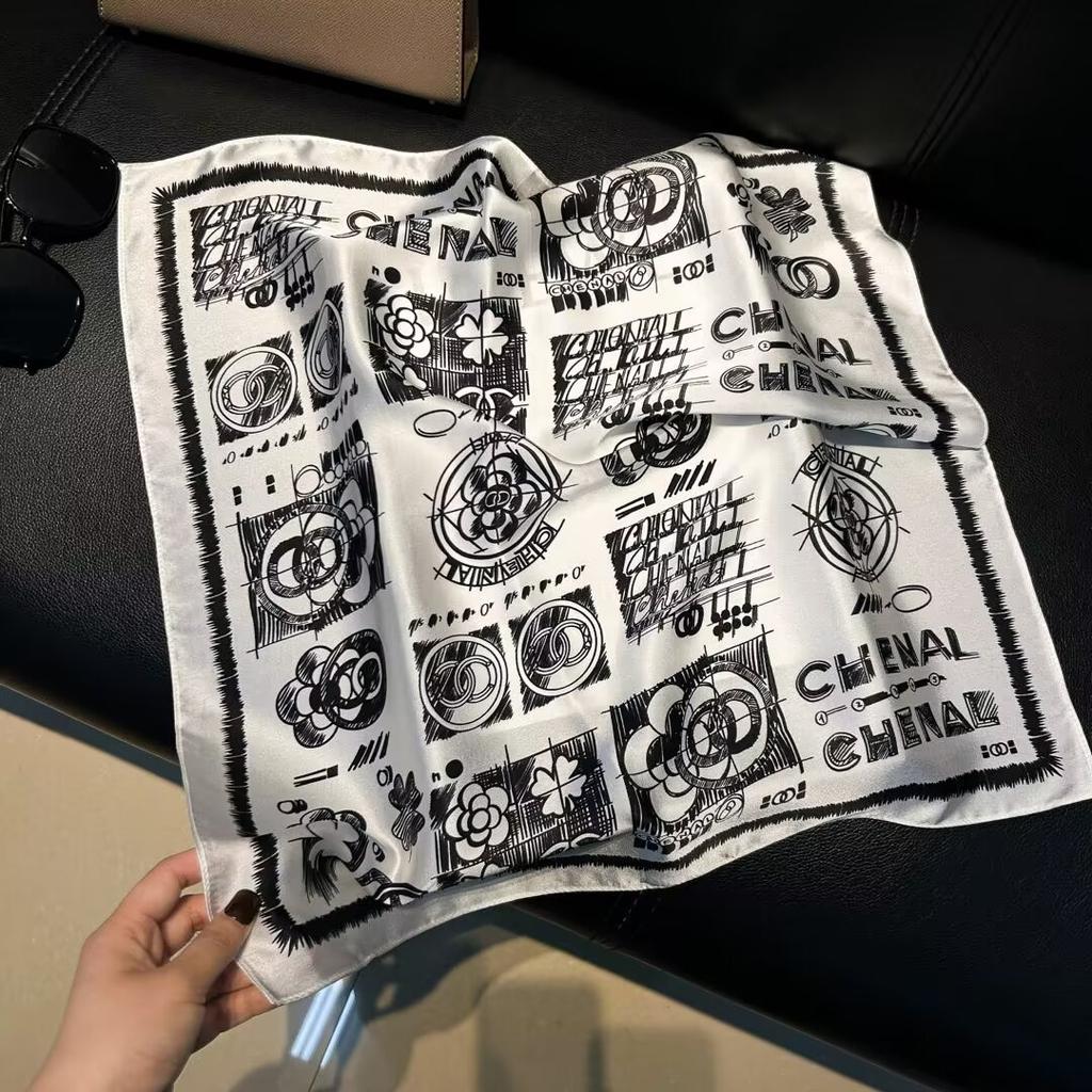53cm Floral Printed Silk Square Scarf Women's Fashionable and Versatile Printed Scarves High-end Decorative Scarf Shawl Kerchief