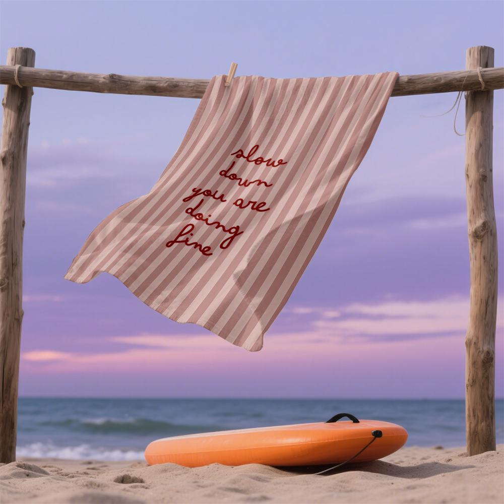 Pink Stripe Slow Life Oversized Microfiber Beach Towel Sand Proof Quick Dry, Absorbent for Swimming Pool Travel Camping