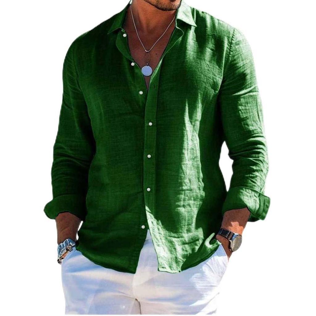 Men's Long Sleeve Linen Shirt Turn-Down Collar Shirt Business Casual Shirt Business Shirt Regular Fit  Shirt