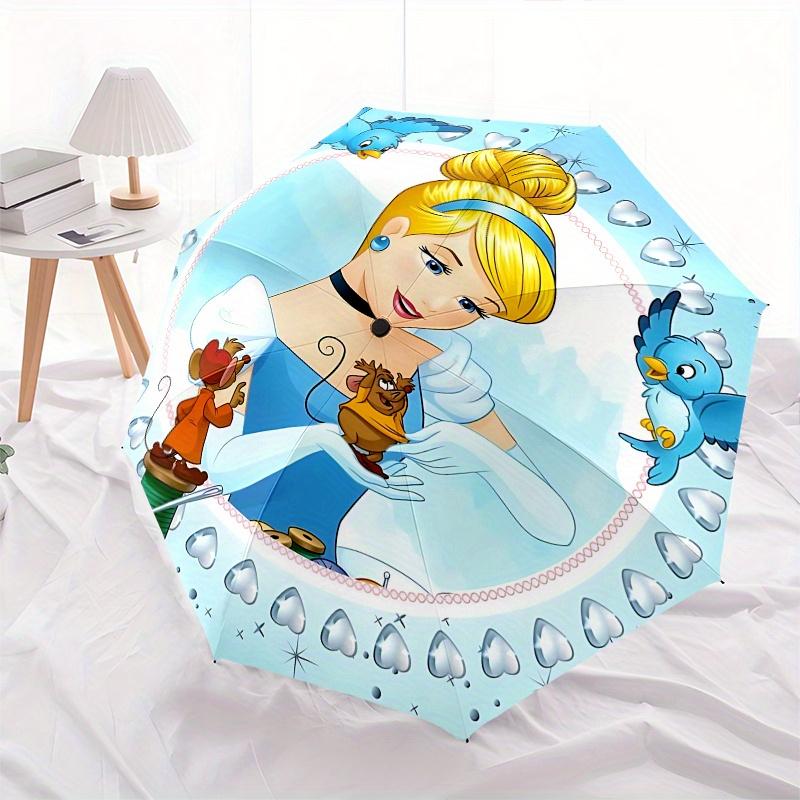 Cinderella, Fairy Tale Automatic Opening and Closing Umbrella - 8 Ribs Portable Folding Umbrella with Plastic Handle, Suitable for Leisure a