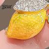 Alloy Fruit Pin Women Brooch Sparkling Rhinestones Small Lemon Shape