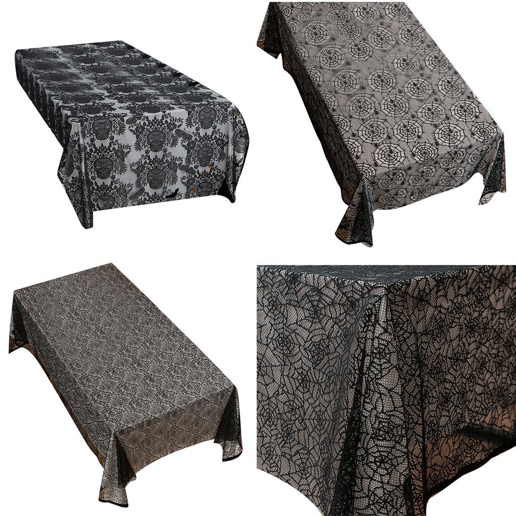 Halloween Black Lace Polyester Tablecloth for Party Decorations Fabric Easy To Cleaning Foldable Designs
