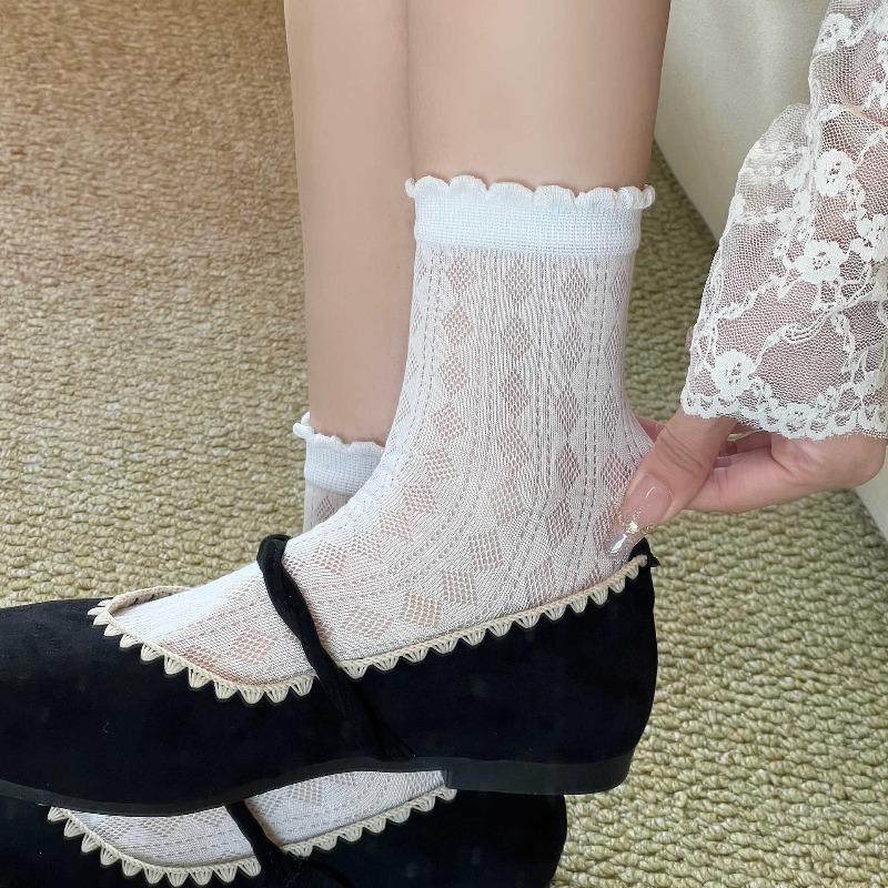 Summer Lightweight Children s Cool-feeling Mulberry Silk Pile Socks, Diamond Pattern, Heart-shaped Inner Tube Socks, Simple Women s Socks 1 pair