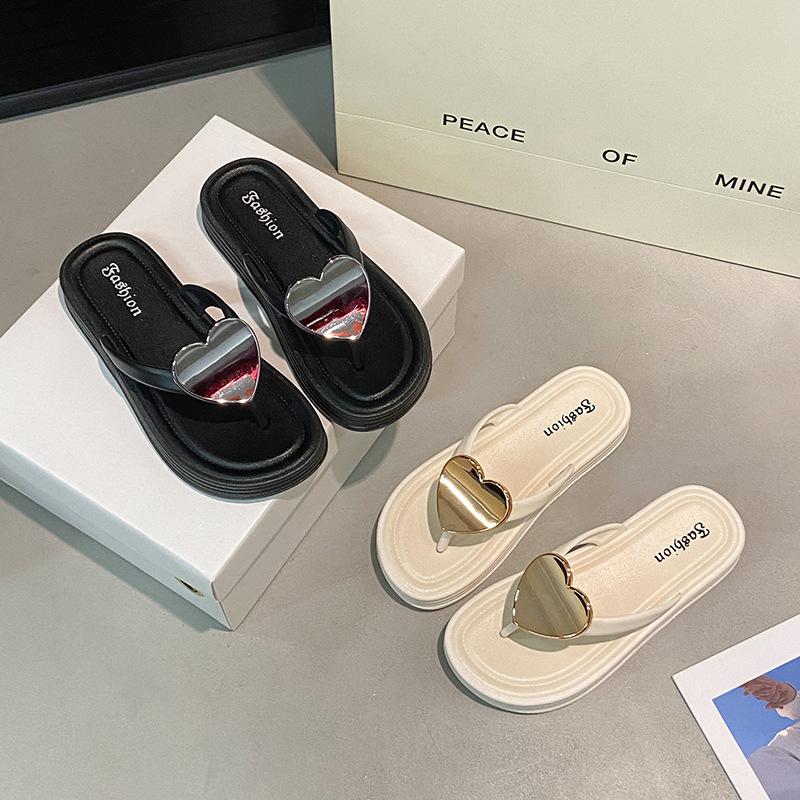Thick-soled flip-flops women's peach-shaped outdoor beach shoes girls' fashion summer outer wear splint shoes