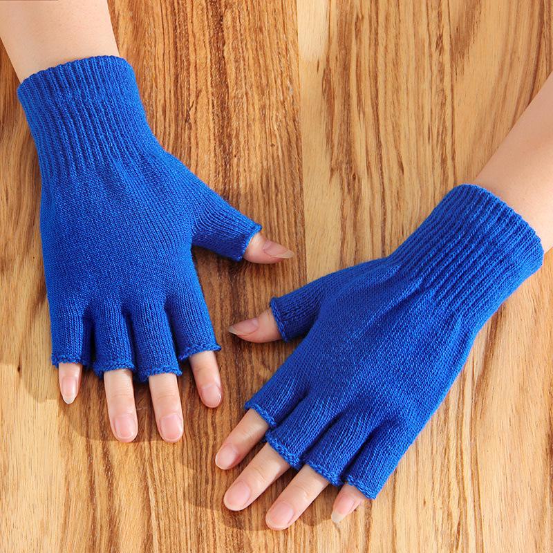 

Однотонные женские шерстяные перчатки для сенсорных экранов - полупальцы, теплый зимний флис, корейский стиль One Size синий