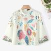 ZANZEA Women Casual Round Neck 3/4 Sleeve Loose Retro Print Blouse