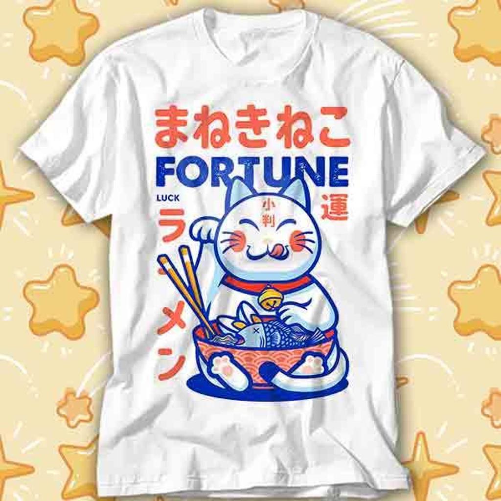 Maneki Neko Fortune Teller Lucky Cat Noddle Ramen T-Shirt 476