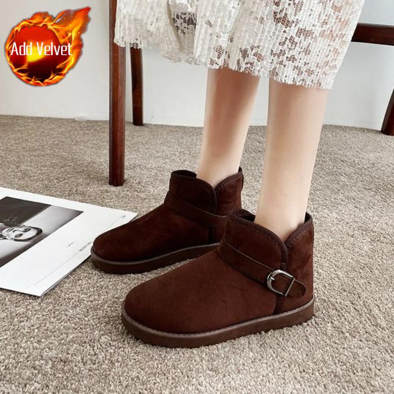

Fashion Flat Round Toe Booties Comfortable and Elegant Fleece-lined Women s Snow Boots on Promotion Hot Offer Plush Warm Ladies Shoes 36