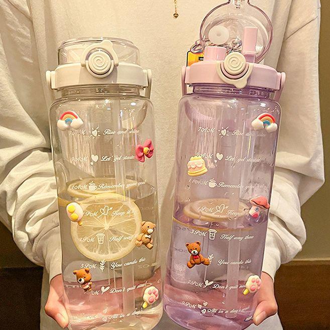 Outdoor high-value portable water cup Plastic cup with straw Double drinking cup