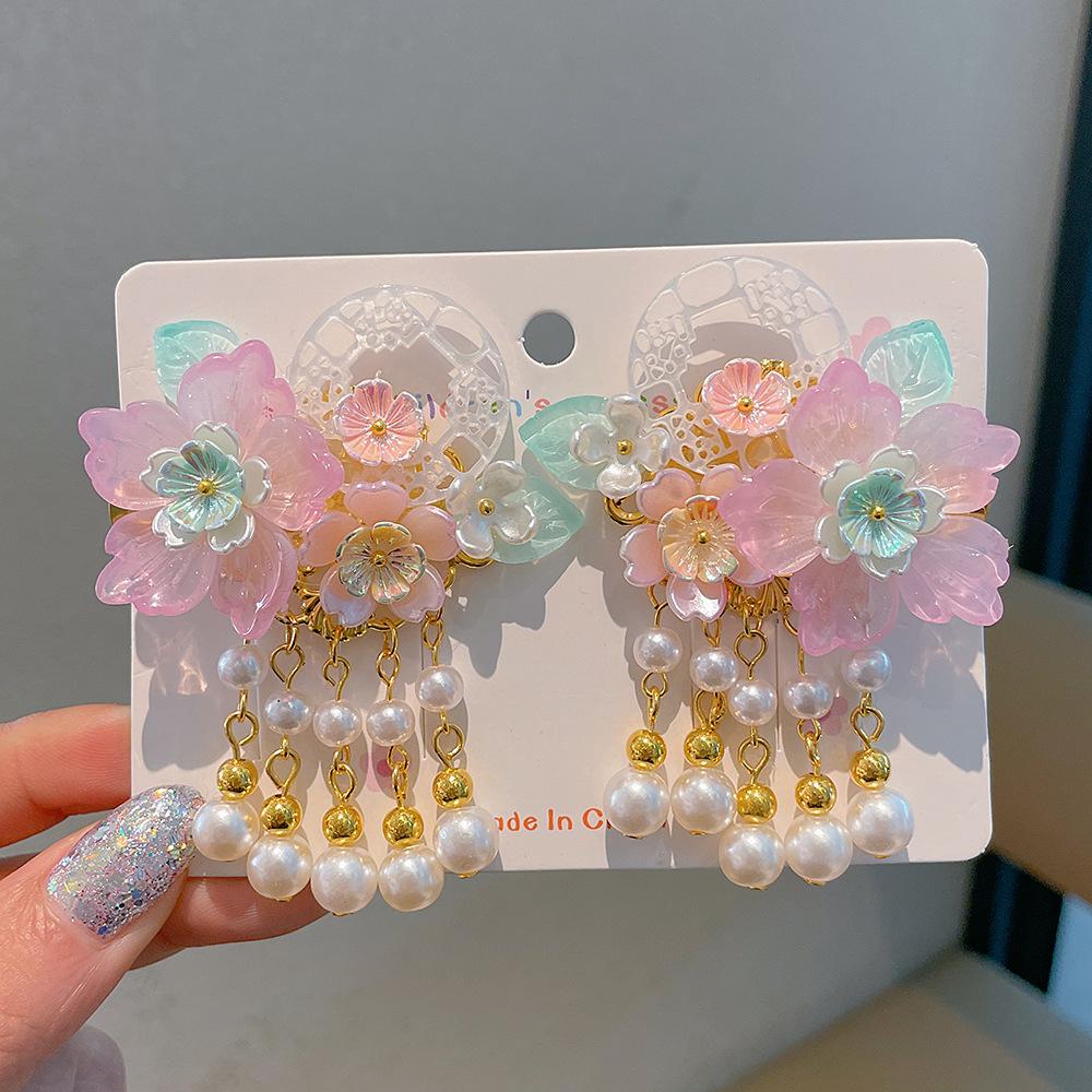 Children's Hanfu Hair Accessories: Girls' Tassel Flower Fairy Clips for Costume