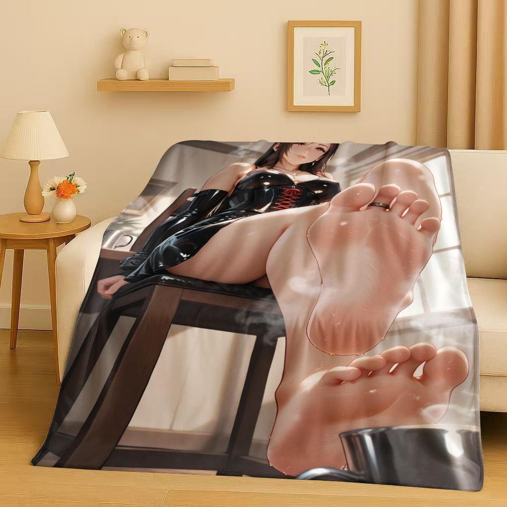 HD Tifa Aerith Sexy Lace Girl Cartoon Flannel Blanket,Ultra Soft Warm Plush Throw for Home Bedroom Bed Sofa Cover Picnic Kids