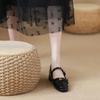 Inner height increase thick heel spring new camellia one-word buckle Mary Jane shoes women's retro black single shoes