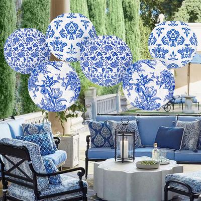 Chinoiserie Papírový lampion Čínský styl Modrý vzor Lampiony Závěsná kulatá lampionová dekorace na narozeniny, svatbu, rozlučku se svobodou, baby shower, domácí párty
