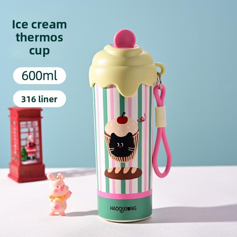 New Stainless Steel Ice Cream Insulated Cup With Straw For Students And Travel