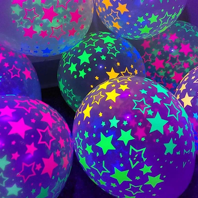 10/20pcs 12inch Fluorescent Balloon Dots Heart Star Latex Balloons  Birthday Wedding Christmas Party Decoration Kids Gifts