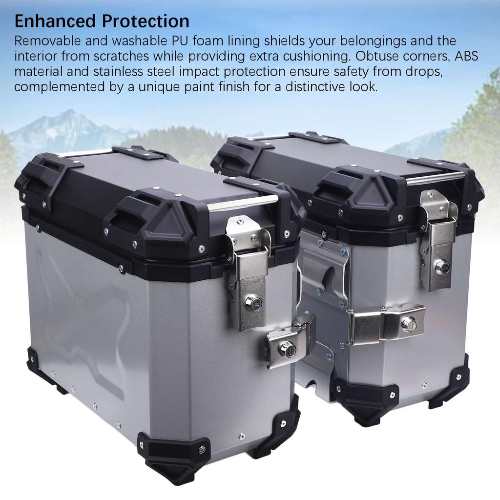 Motorcycle Side Case Universal Fit Aluminum Alloy 28L Left Right Hard Saddlebag Box with Support Rack Lock Handle for