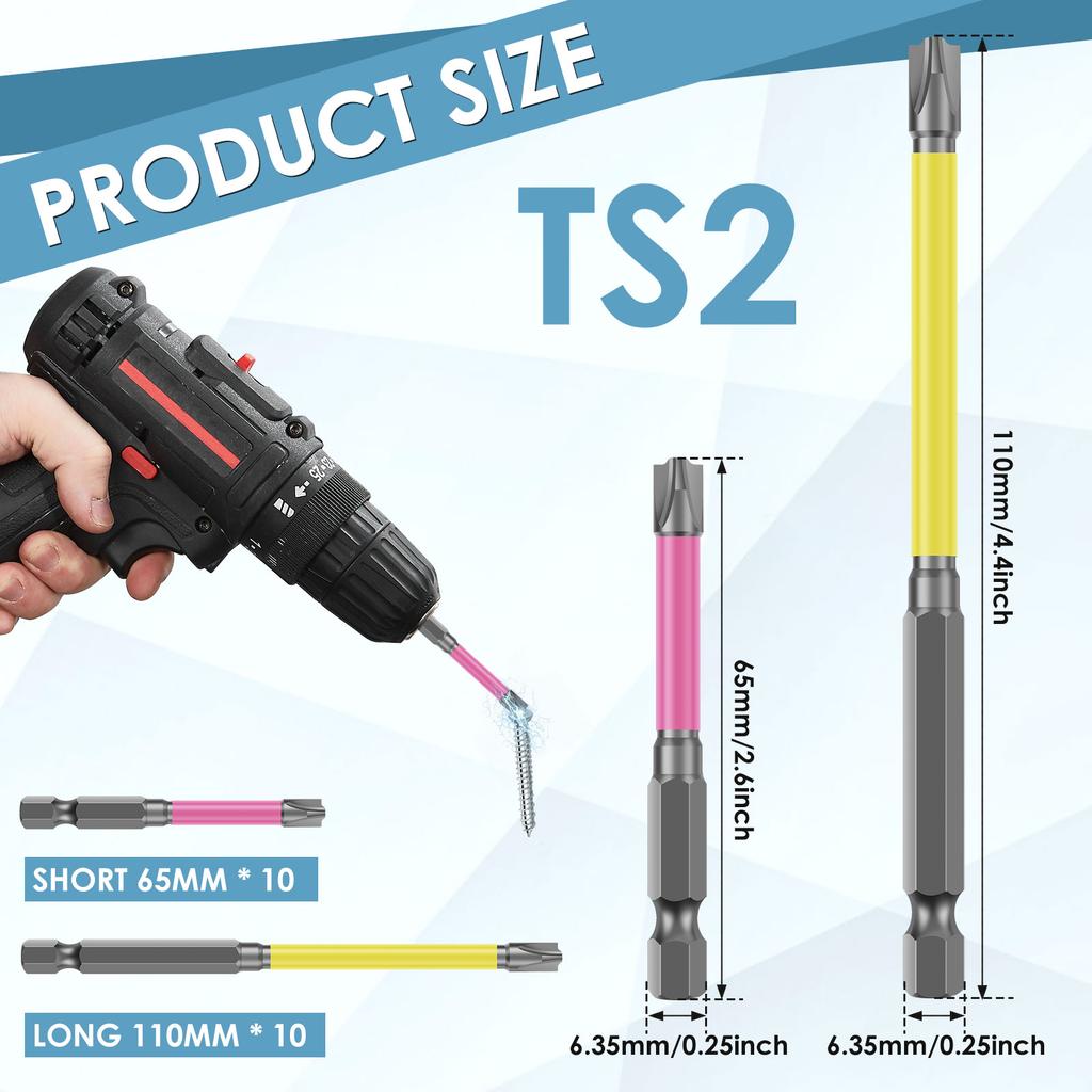 20pcs Magnetic Impact Screwdriver Bit Set S2 Steel 65mm 110mm Heads 1/4 Inch Shank CNC Machined Tips Cross Slot Screw Driver Dri