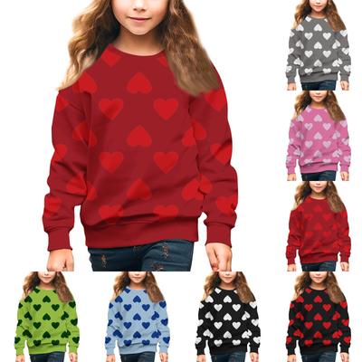 Girls Round Neck Pullovers For Kids Valentine's Day Printed Tops