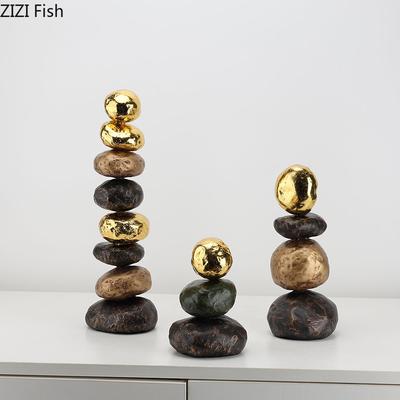 Simulated Stone Stacking Statue Desk Decoration Creative Gold-plated Stone Sculpture Resin Crafts Ornaments Room Aesthetic Decor