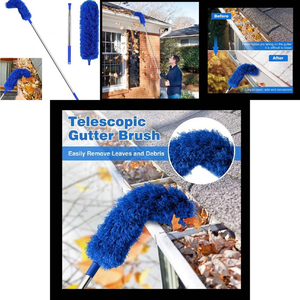 Gutter Cleaning Brush With Telescopic Extendable Pole For Home Maintenance And Dust Removal
