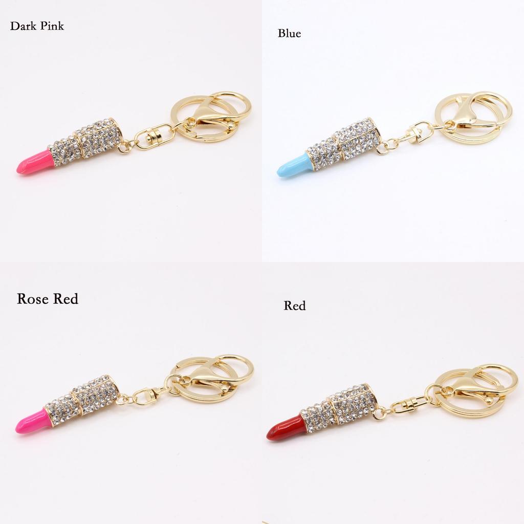 Eleganter Kristall-Strass Lippenstift Schlüsselanhänger Anhänger mit hochwertiger Zinklegierungskonstruktion