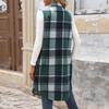 Autumn and Winter New Sleeveless Lapel Plaid Vest Jacket Retro Medium and Long