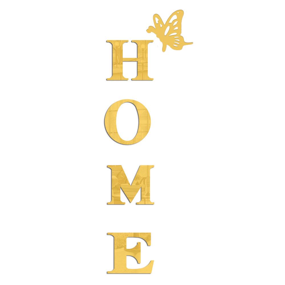 Englische Buchstaben "HOME" 3D Schmetterling Acryl Spiegel Wandaufkleber - Selbstklebende DIY Dekoration für Wohnzimmer.