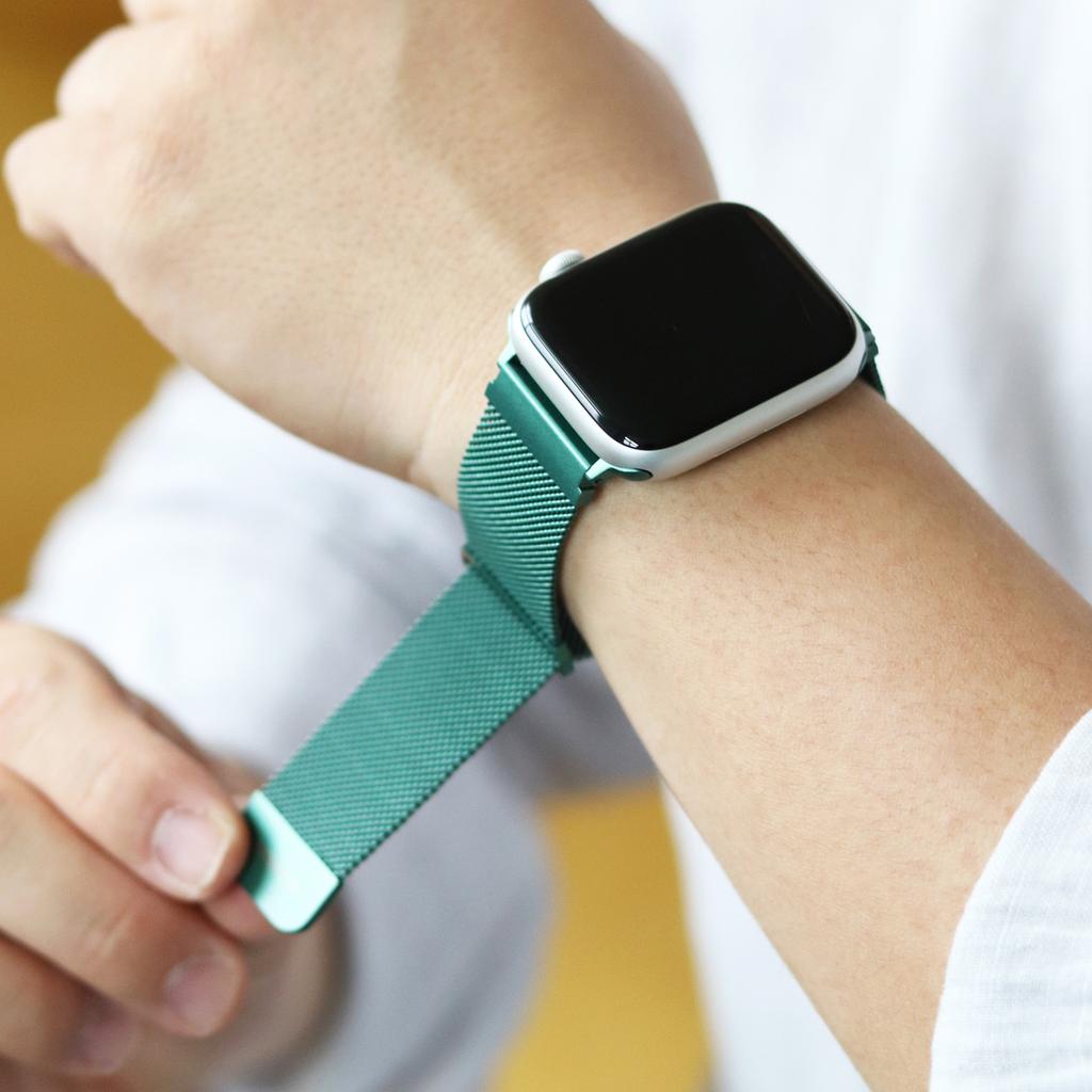 Egadeun Apple Watch Metal Strap Milanese Loop Band Deep Green 7 6 5 4 3 2 1 Compatible With All Se Models