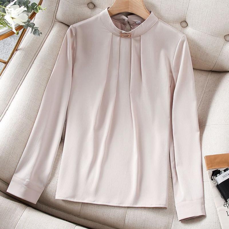 White Standing Collar Top Women's New Long Sleeve Bottoming Blouse Autumn Winter Professional Shirt