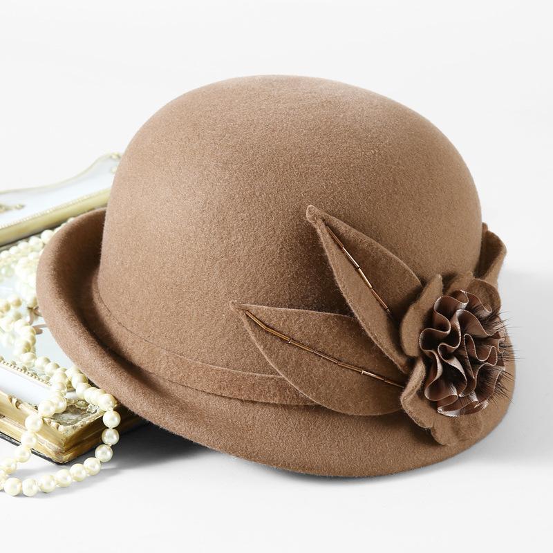 Chapeau Haut de Forme en Laine à Bord Roulé pour Femme Automne Hiver Chaud pour l'Extérieur Style Britannique Vintage Beret Polyvalent Chapeau Casquette de Peintre Designer 56-58cm beige