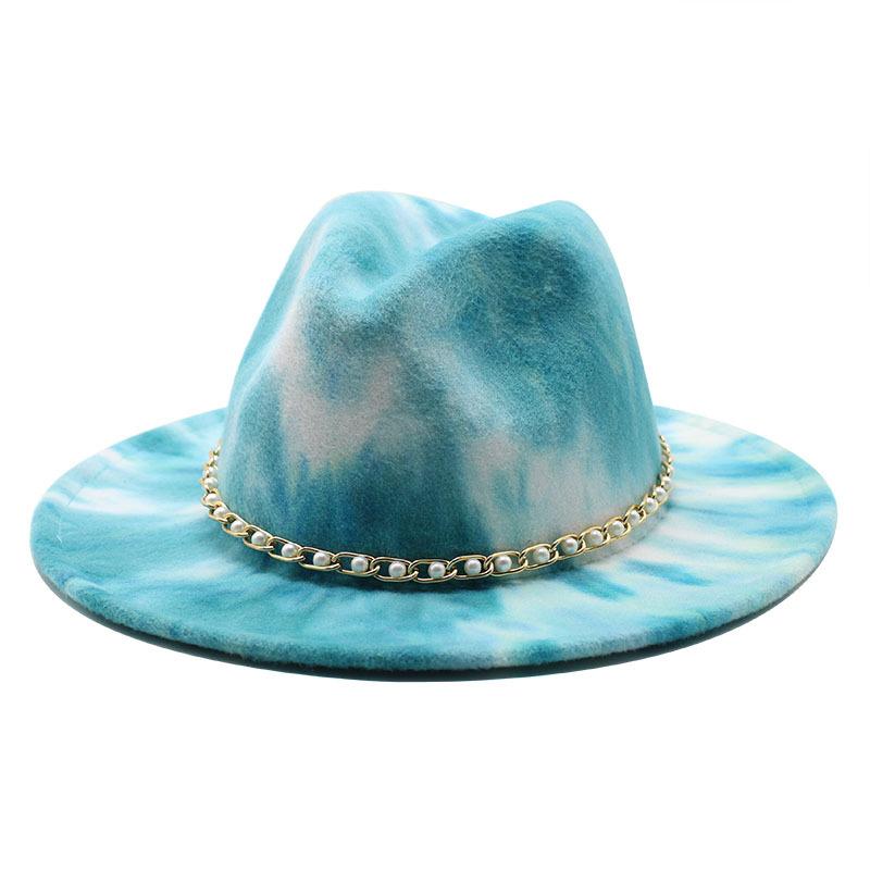 British Wind Season Men And Women Two-Color Tie-Dyed Woolen Jazz Hat Big Eaves Hat