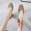 Mode Glitter Kristall Pärlstav Sandaler Kvinna Flats D'orsay Skor Damer Ankelrem Sandaletter Femme Cover Klackar Sandaler Bröllop