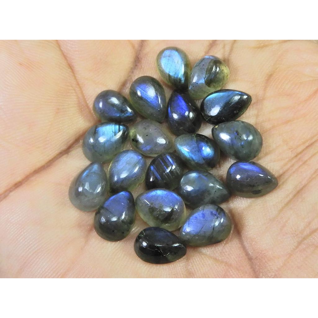07X09MM Natural Labradorite Blue Fire Pear Cabochon Loose Gemstone 19Pcs Lot C-1109