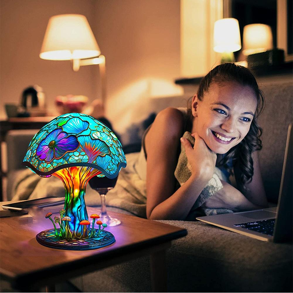 Painting Glass Mushroom Table Lamp for Bedroom Living Room Home Office Decor