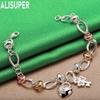 925 Sterling Silver Multi-Element Romantic Heart Side Chain Charming Bracelet Gift Jewelry