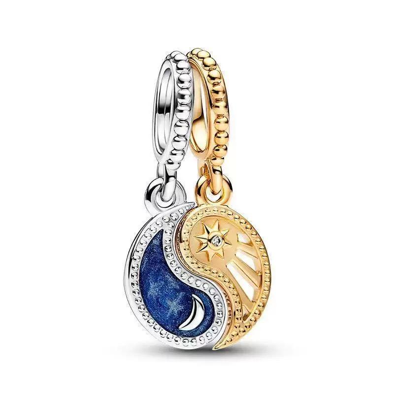 Letter Mom Pendant S925 Pure Silver Bird Heart Sun Moon Charm Snake Bone Chain Beads Accessories Women's Jewelry Gift