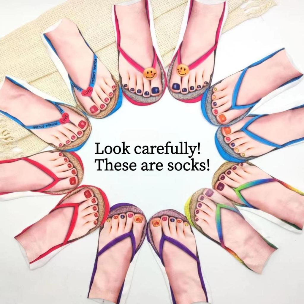 3D-Druckmuster Flip-Flop-Socken Lustige Socken für Damen Flip-Flop-Bodensocken