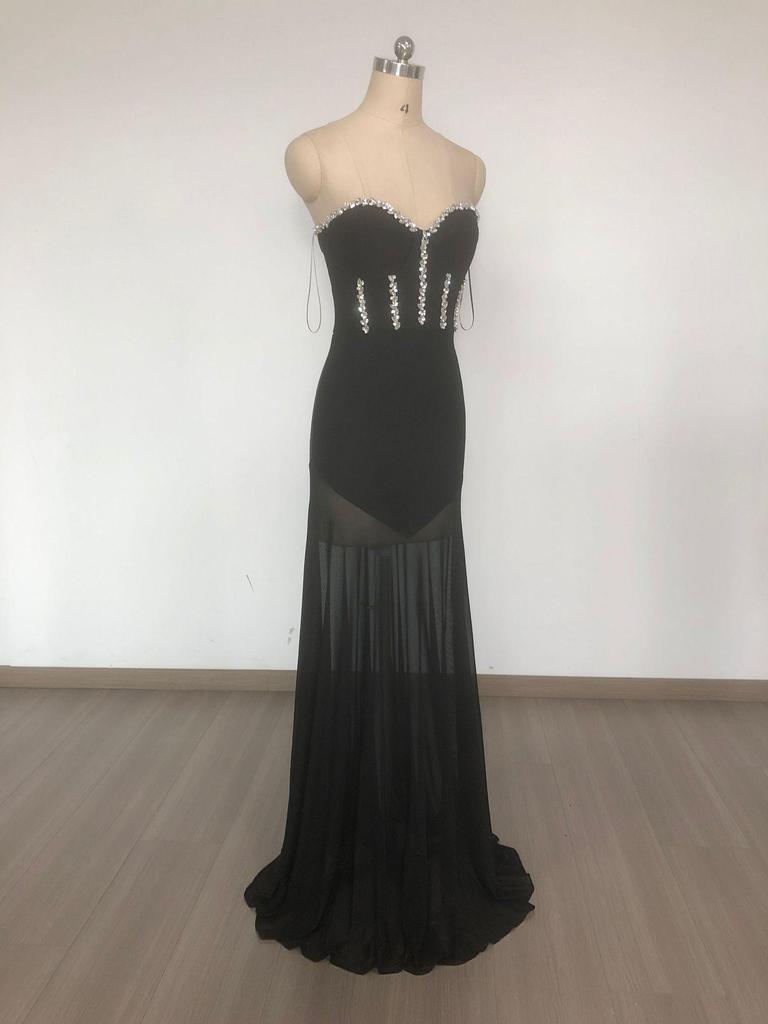 Strapless Rhinestone Mesh Bandage Evening Dress